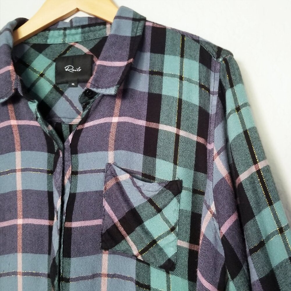 Rails Hunter Teal Navy Pink with Lurex Button dow… - image 11